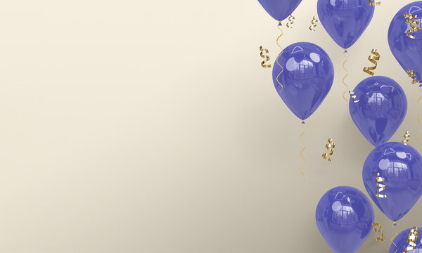 Light Background with Realistic Purple Balloons Celebration 3D Render
