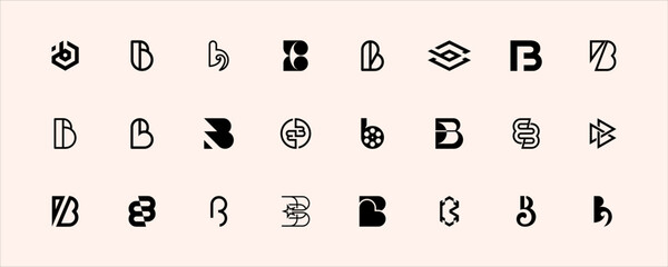 Mega collection of abstract logos with letter B. Isolated on soft background