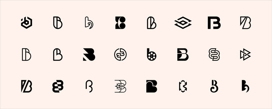 Mega collection of abstract logos with letter B. Isolated on soft background