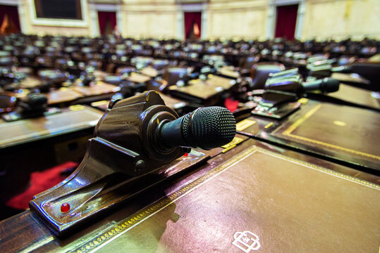 Close-up of the microphone at the National Congress of Argentina