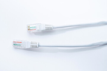 White internet cable on a white background