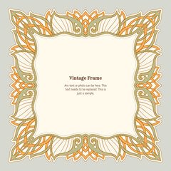 Decorative ornament border, frame, template for product label, cosmetic packaging. In art nouveau style, vintage, old, retro style. Vector illustration.