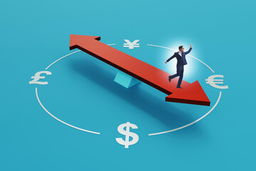 Businessman in currency trading concept with compass