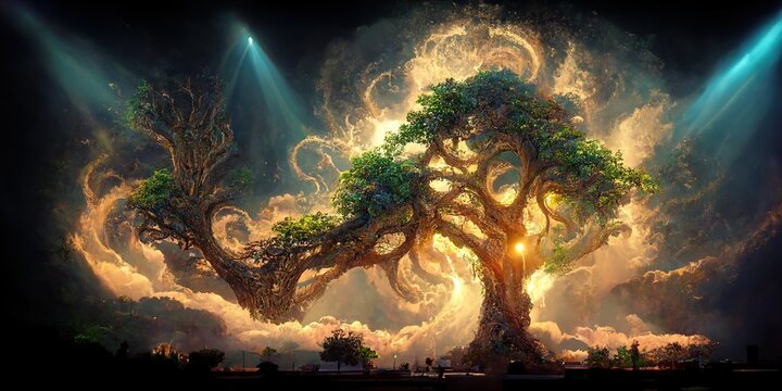 Premium Photo  Giant glowing tree fantasy tree yggdrasil