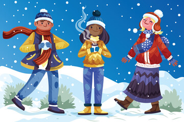 Fototapeta na wymiar hand drawn flat winter people collection vector design illustration