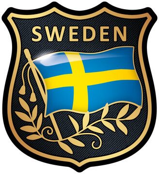 recommend clip art: Sweden Flag Shield Patch Isolated On Transparent. Premium Quality EPS 10.