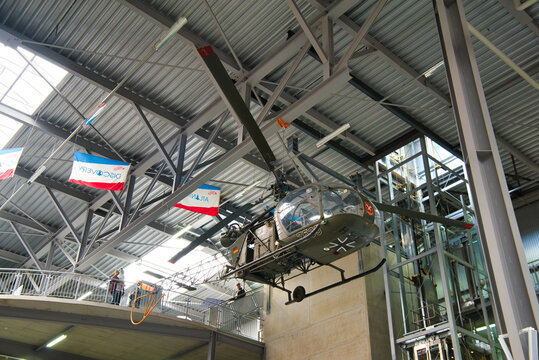 SPEYER, GERMANY - OCTOBER 2022: Aerospatiale Alouette II 2 SE 313 SA 318 French light helicopter in the Technikmuseum Speyer