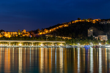 Night view of the Alcazaba and Gibralfaro of Málaga, Spain