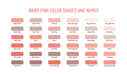 Warm pink color shades and names - obrazy, fototapety, plakaty