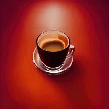 Espresso shot in a glass cup on a red background