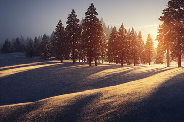 Fototapeta na wymiar Winter Pine Trees, Made by AI, Artificial Intelligence