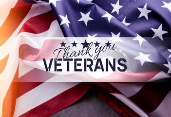 Thank you Veterans concept Banner with United States National Flag.