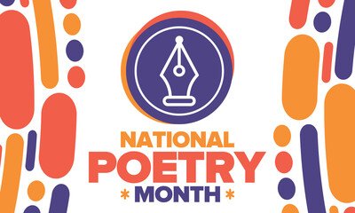 National Poetry Month in April. Poster with handwritten lettering. Poetry Festival in the United States and Canada. Literary events and celebration. Greeting card, invitation, banner or background