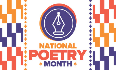 National Poetry Month in April. Poster with handwritten lettering. Poetry Festival in the United States and Canada. Literary events and celebration. Greeting card, invitation, banner or background