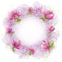 A bouquet of floral elements, buds and leaves. Round watercolor wreath of magnolia buds on a white background