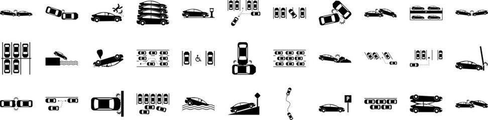 Car accident and parking icons collection vector illustration design