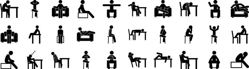 Man sitting on icons collection vector illustration design
