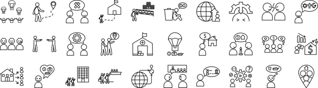 Refugee Icons Collection Vector Illustration Design