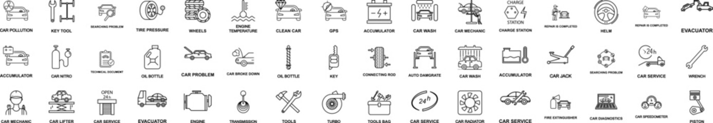 Cars service and repair parts icons collection vector illustration design