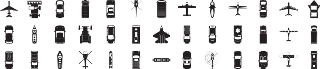 Transport view from above icons collection vector illustration design
