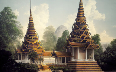 Tempel in Thailand Buddhismus Glaube Siam Tempelanlage Graphic Illustration 3D AI Digital Art Kunst