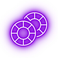 Fototapeta na wymiar Neon purple poker chips icon, poker chip on transparent background