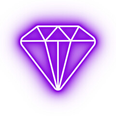 Neon purple diamond icon, diamond jewel on transparent background