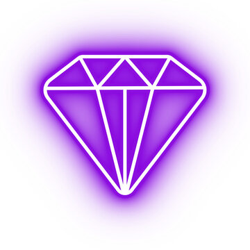 Neon purple diamond icon, diamond jewel on transparent background