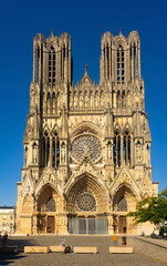 Landscape view of ornate Our Lady of Reims Cathedral - Notre Dame de Reims Cathedral, France