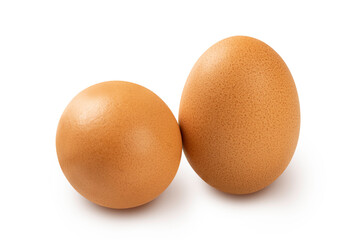 Two  brown chicken eggs isolated on white background.