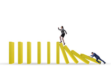 Business people in domino effect concept