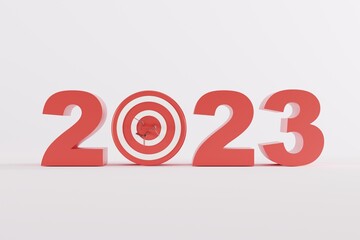 The number 2023, the new year. New Year, Happy New Year concept. Red number 2023 on a light background. 3D render, 3D illustration.