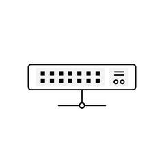 Network hardware Switch, Ethernet switch, or Switching hub clip art. Monochrome outline style.