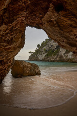 Views from a beach inside a cave