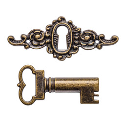Old key and keyhole isolated