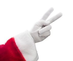 santa claus hand showing 2 fingers - love and peace concept - transparent PNG
