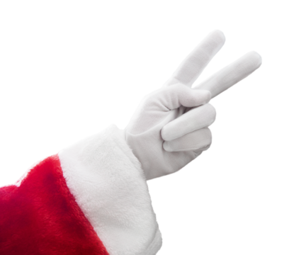 santa claus hand showing 2 fingers  - love and peace concept - transparent PNG - Powered by Adobe
