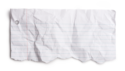 piece of torn wrinkled note paper 
