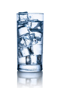 Full with water and ice cubes glass isolated