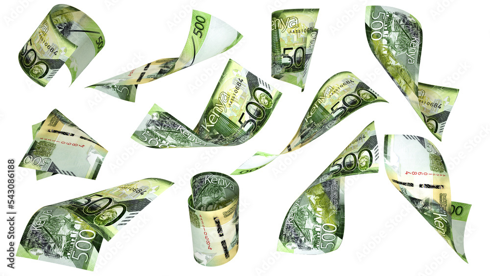 Aufkleber 3D rendering of 500 Kenyan shilling notes flying in different angles and orientations isolated on white background