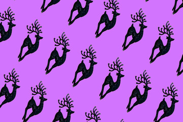 christmas print black deer purple background large fragment