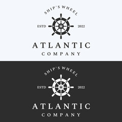 Cruise ship rudder logo template design with retro waves, ropes and anchors. Logo for business, sailors, sailing.