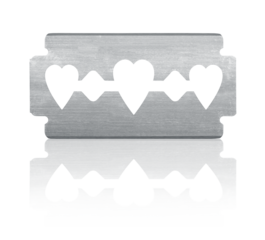 Razor blade with heart shape and reflection isolated