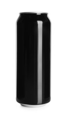 Black aluminum can isolated on white. Mockup for design