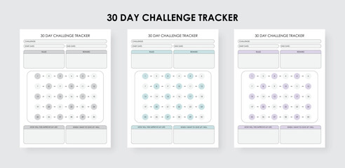  30-day challenge tracker planner, monthly habit tracker template