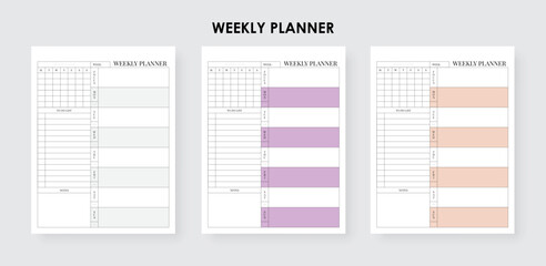 Weekly Agenda Planner with checklist, Daily planner - obrazy, fototapety, plakaty