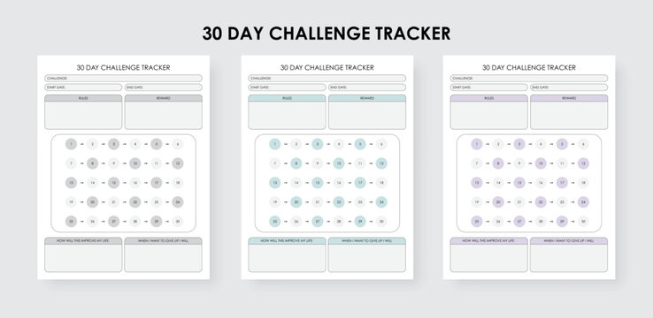  30-day challenge tracker planner, monthly habit tracker template