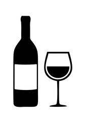 WINE BOTTLE AND GLASS SILHOUETTE ISOLATED