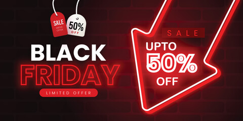Black Friday Sale Banner in Red & Black for social media and business purpose Free Vector 