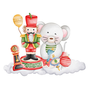 recommend clip art: watercolor cute rat circus, animal circus, Christmas Nutcracker